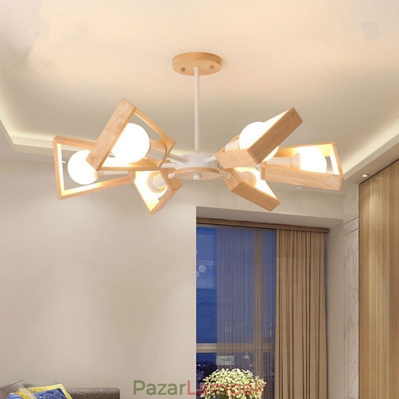 Modern, legyező alakú csillár, elegáns fa függőlámpa