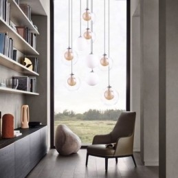 Függesztett lámpa üvegfürt mennyezeti lámpa arany nikkel szálcsiszolt+tejszerű üveggolyó