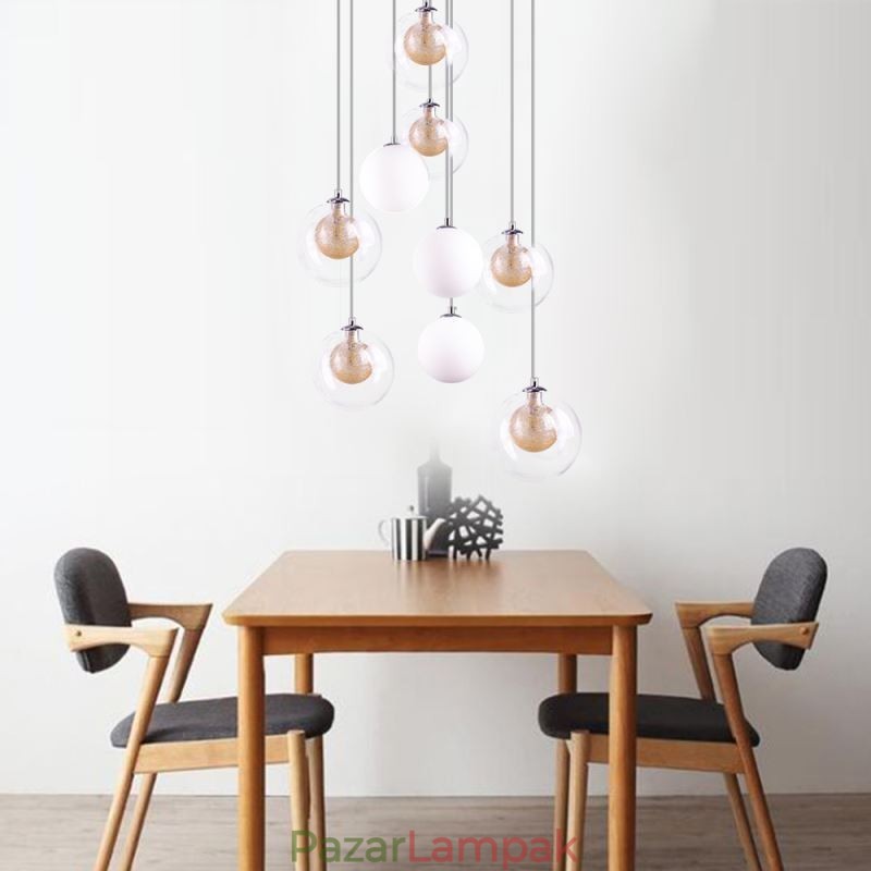 Függesztett lámpa üvegfürt mennyezeti lámpa arany nikkel szálcsiszolt+tejszerű üveggolyó