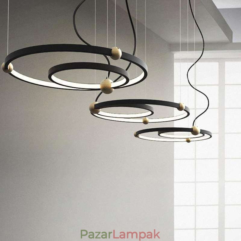 Kör függesztett lámpatest, fekete 2 gyűrűs