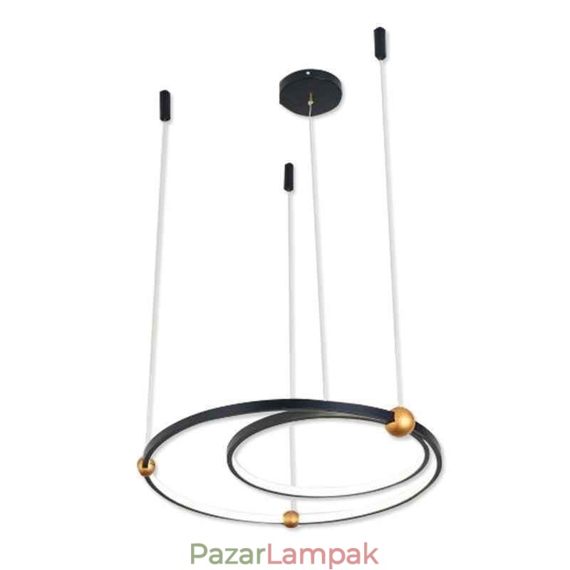 Kör függesztett lámpatest, fekete 2 gyűrűs