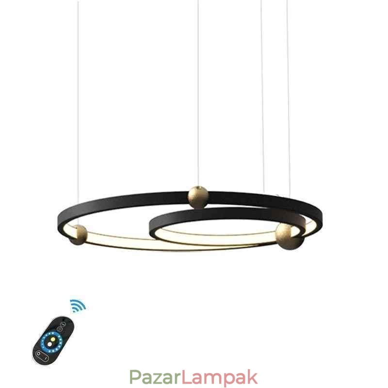 Kör függesztett lámpatest, fekete 2 gyűrűs