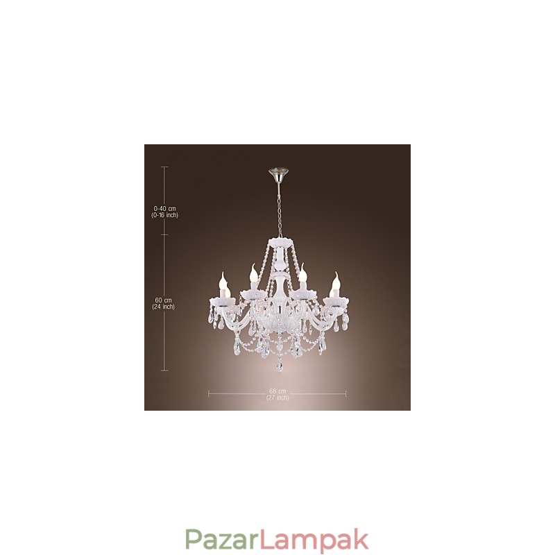 Csillár fehér kristály modern nappali 8 lámpa