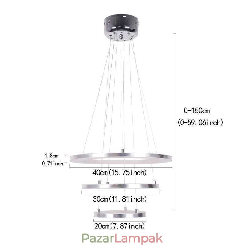Modern függőlámpa akril 3 gyűrűs lámpa 40+30+20cm