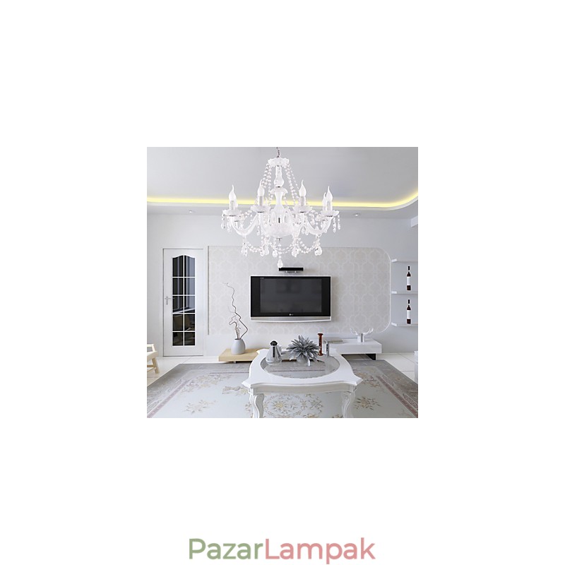 Csillár fehér kristály modern nappali 8 lámpa