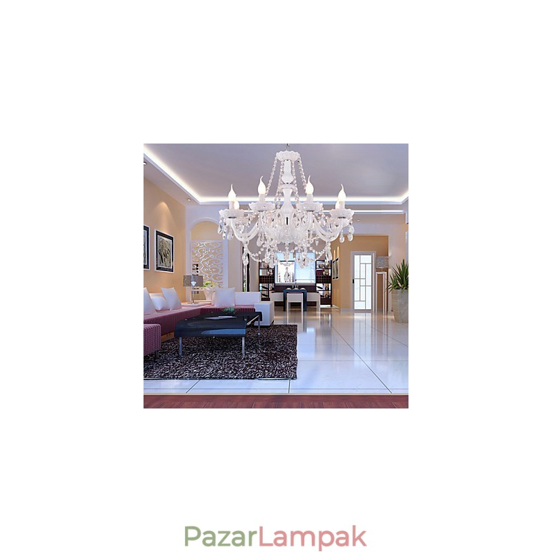 Csillár fehér kristály modern nappali 8 lámpa
