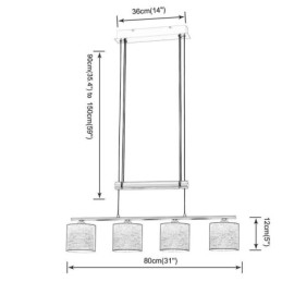 Modern 4 fényű függőlámpa állítható magasságú szövet ernyővel