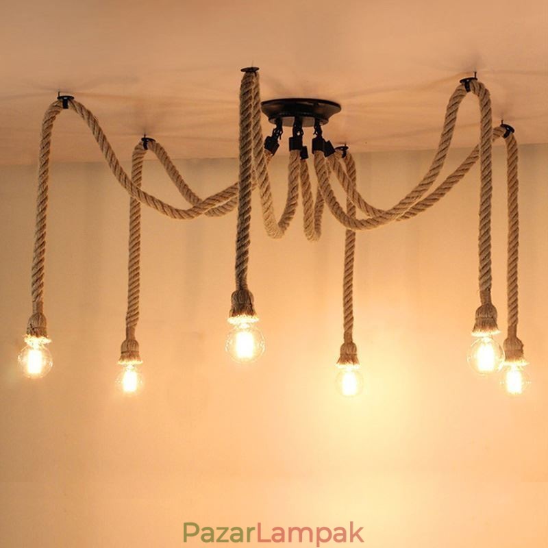 Retro stílusú 6 10 fejű függőlámpa kender kötélcsillár vintage mennyezeti lámpa