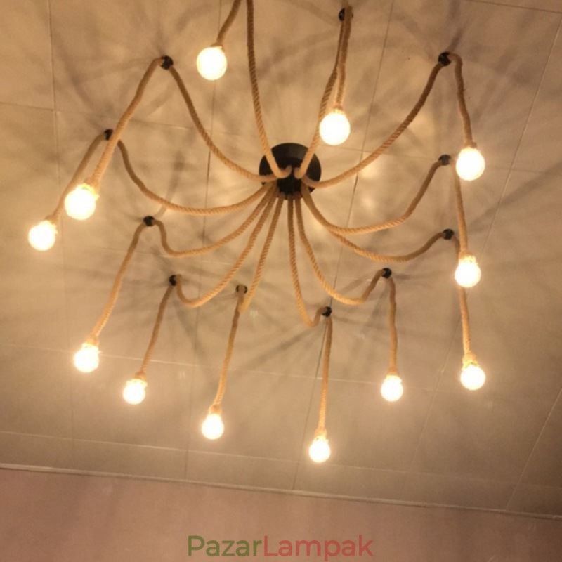 Retro stílusú 6 10 fejű függőlámpa kender kötélcsillár vintage mennyezeti lámpa