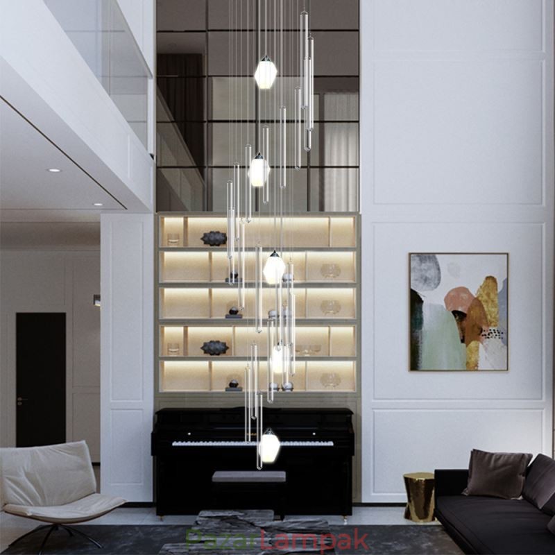 Fürdős függőlámpa Modern, nagyméretű, kristálycsillár függő, duplex lépcsőház