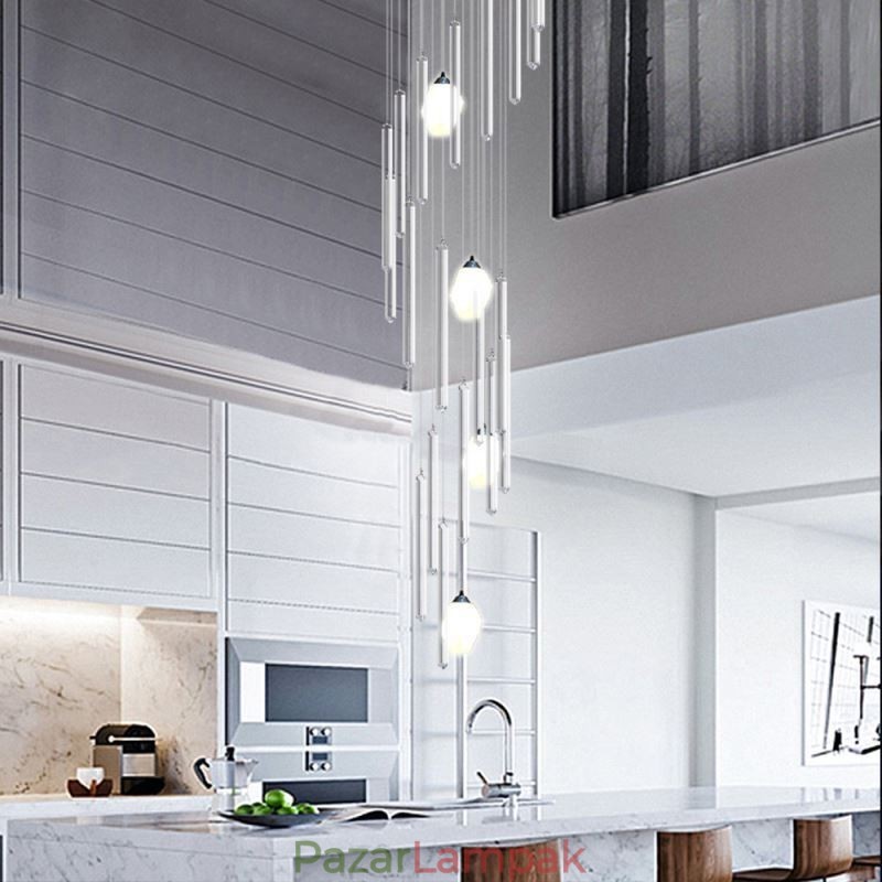 Fürdős függőlámpa Modern, nagyméretű, kristálycsillár függő, duplex lépcsőház
