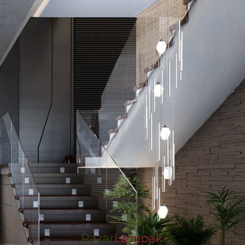Fürdős függőlámpa Modern, nagyméretű, kristálycsillár függő, duplex lépcsőház