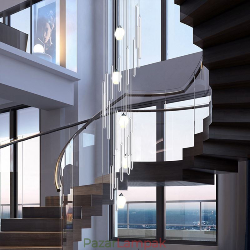 Fürdős függőlámpa Modern, nagyméretű, kristálycsillár függő, duplex lépcsőház