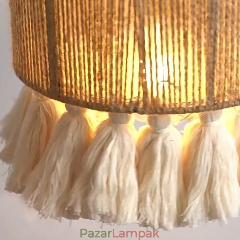 Kender kötél függőlámpa Retro dekoráció mennyezeti könnyű bojt lámpaernyő