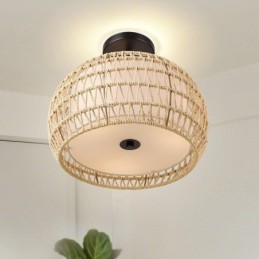 Papírkötél szövet, süllyesztett rögzítés, 32 cm-es kerek lámpaernyő, 3 lámpa