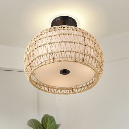 Papírkötél szövet, süllyesztett rögzítés, 32 cm-es kerek lámpaernyő, 3 lámpa Papírkötél szövet, süllyesztett rögzítés, 32 cm-es kerek lámpaernyő, 3 lámpa