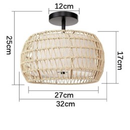 Papírkötél szövet, süllyesztett rögzítés, 32 cm-es kerek lámpaernyő, 3 lámpa
