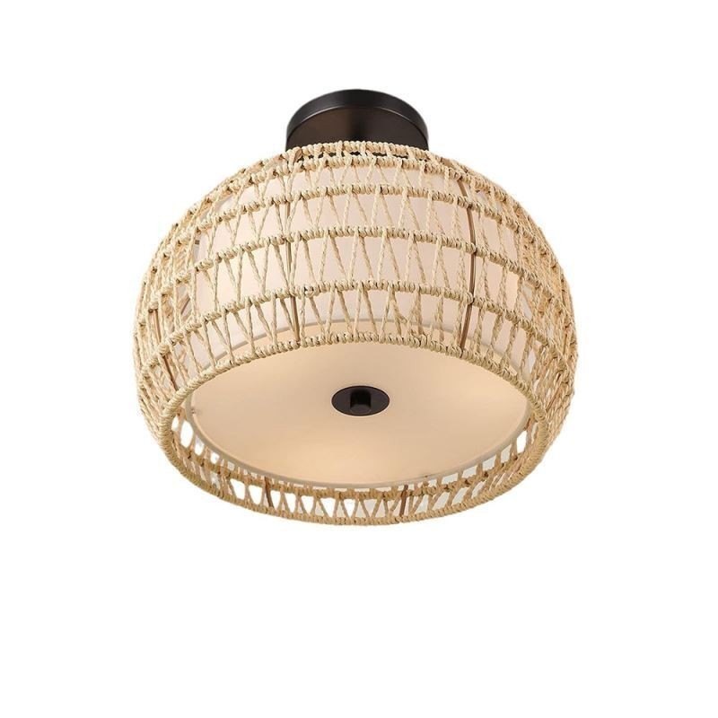 Papírkötél szövet, süllyesztett rögzítés, 32 cm-es kerek lámpaernyő, 3 lámpa