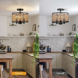 Retro mennyezeti lámpa, fekete vas papír kötél mennyezeti lámpa 3 lámpa