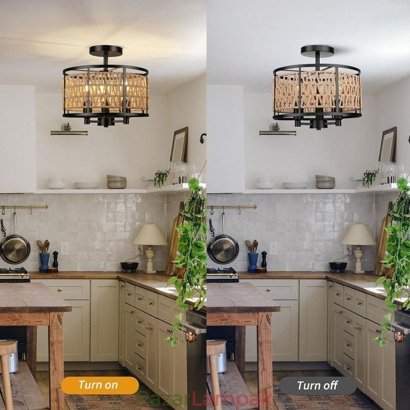 Retro mennyezeti lámpa, fekete vas papír kötél mennyezeti lámpa 3 lámpa