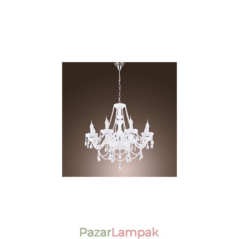 Csillár fehér kristály modern nappali 8 lámpa