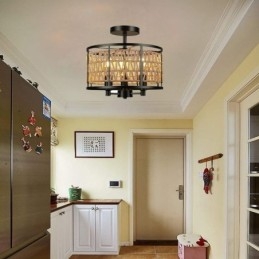 Retro mennyezeti lámpa, fekete vas papír kötél mennyezeti lámpa 3 lámpa