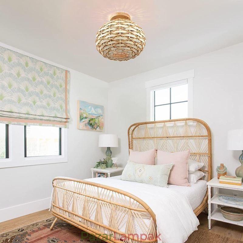 Fa színű sütőtök süllyeszthető papírkötél rattan szőtt lámpaernyő