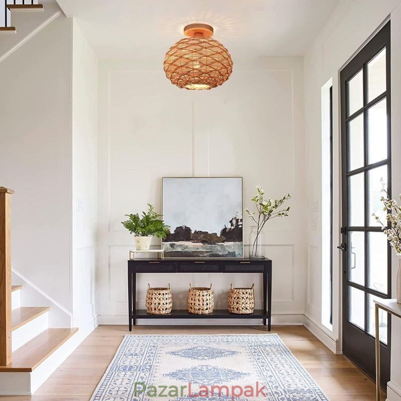 Fa színű sütőtök süllyeszthető papírkötél rattan szőtt lámpaernyő