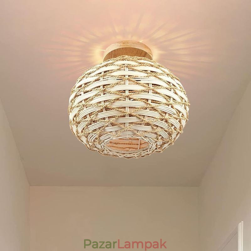 Fa színű sütőtök süllyeszthető papírkötél rattan szőtt lámpaernyő