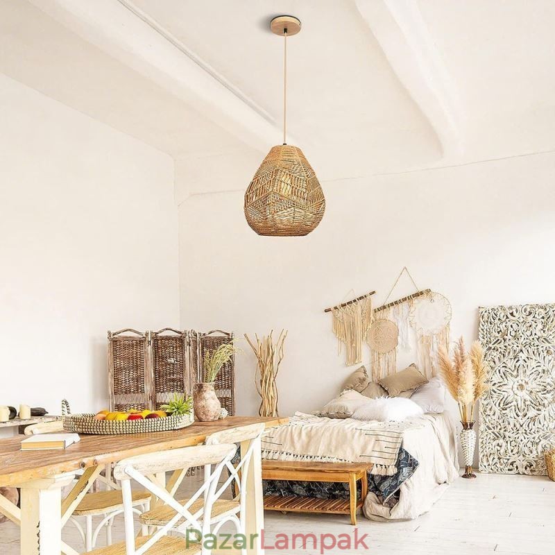 Nordic Retro mennyezeti világos natúr papír kötél kézzel szőtt lámpaernyő