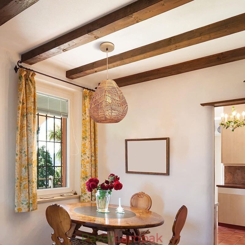 Nordic Retro mennyezeti világos natúr papír kötél kézzel szőtt lámpaernyő