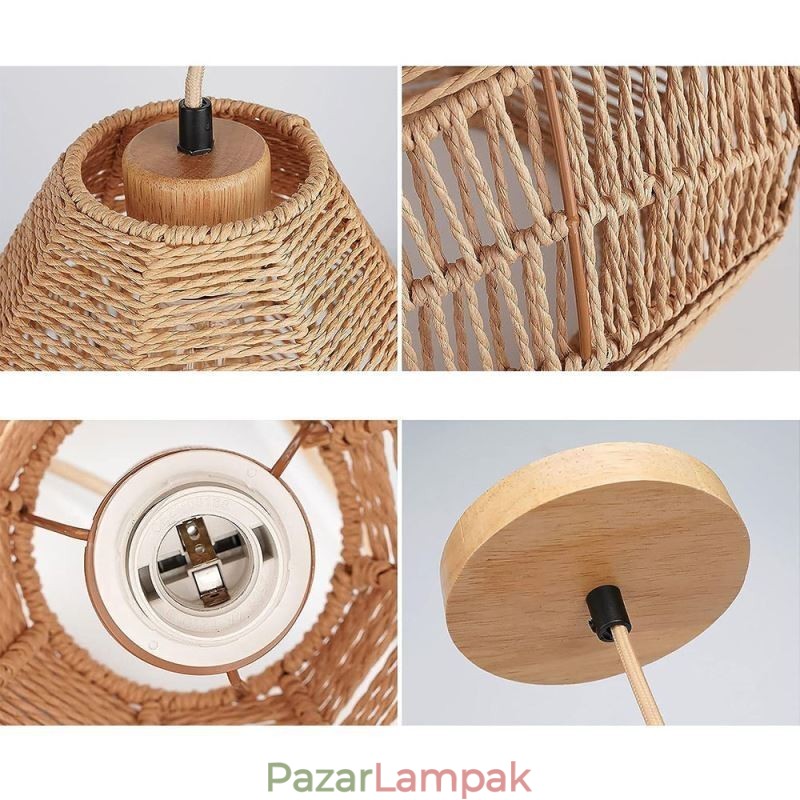 Nordic Retro mennyezeti világos natúr papír kötél kézzel szőtt lámpaernyő