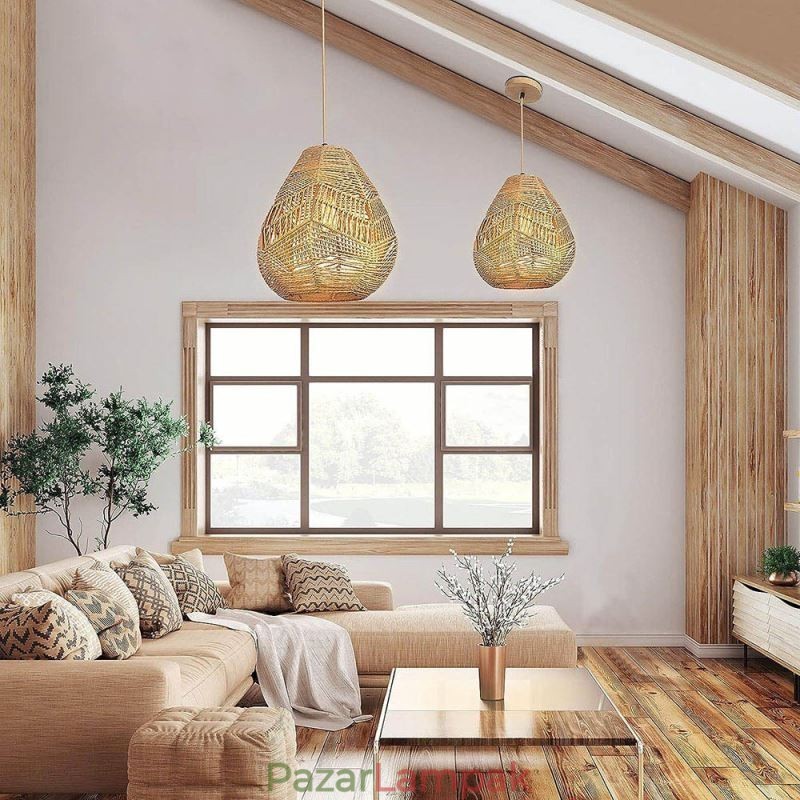 Nordic Retro mennyezeti világos natúr papír kötél kézzel szőtt lámpaernyő