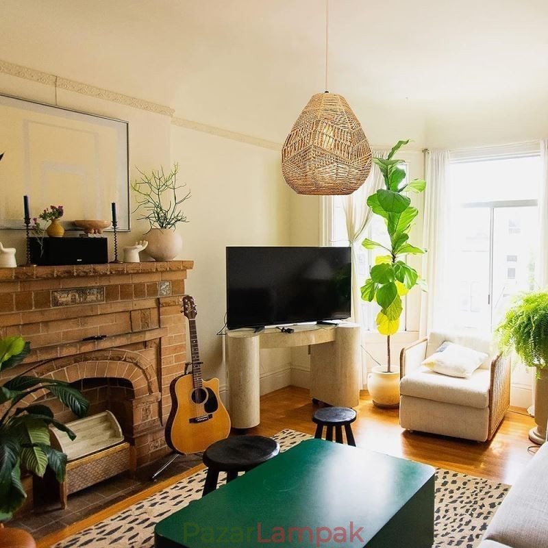 Nordic Retro mennyezeti világos natúr papír kötél kézzel szőtt lámpaernyő