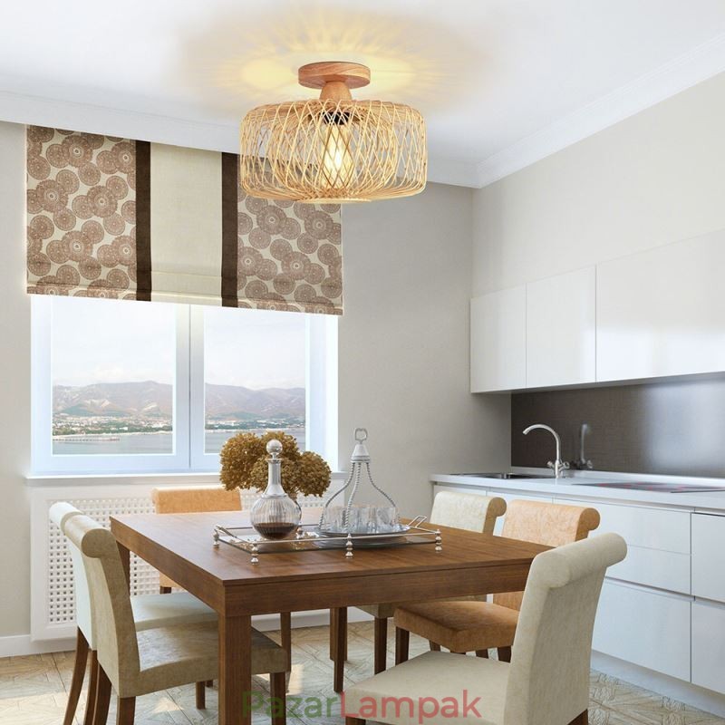 Retro kétrétegű mennyezeti lámpa, kézzel szőtt bambusz lámpaernyős mennyezeti lámpa