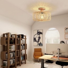 Retro kétrétegű mennyezeti lámpa, kézzel szőtt bambusz lámpaernyős mennyezeti lámpa