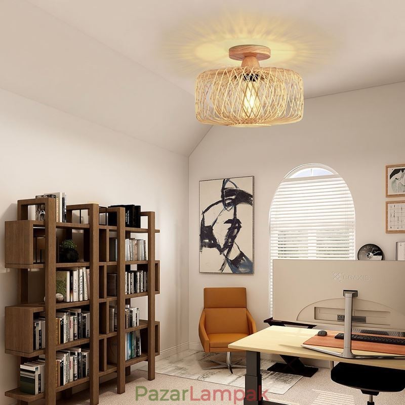 Retro kétrétegű mennyezeti lámpa, kézzel szőtt bambusz lámpaernyős mennyezeti lámpa