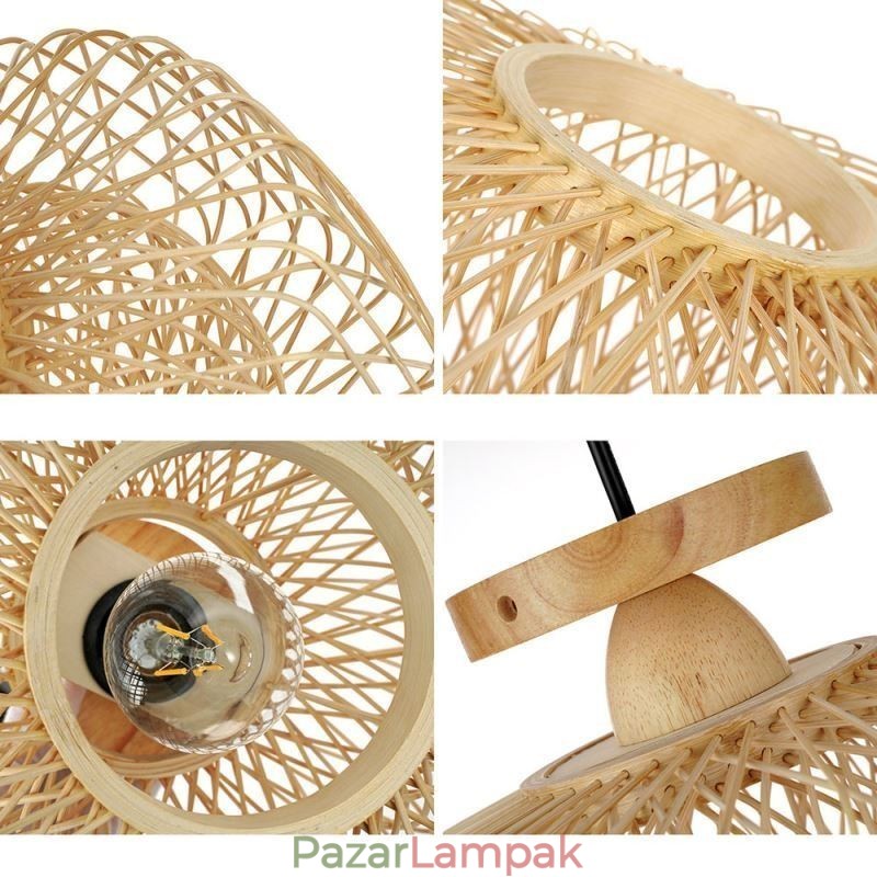 Retro kétrétegű mennyezeti lámpa, kézzel szőtt bambusz lámpaernyős mennyezeti lámpa
