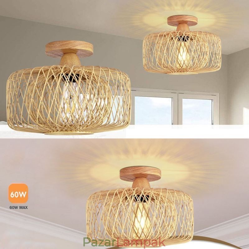 Retro kétrétegű mennyezeti lámpa, kézzel szőtt bambusz lámpaernyős mennyezeti lámpa