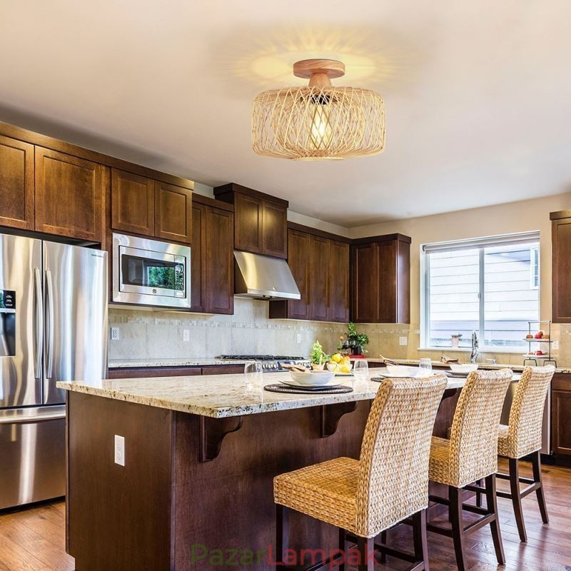 Retro kétrétegű mennyezeti lámpa, kézzel szőtt bambusz lámpaernyős mennyezeti lámpa