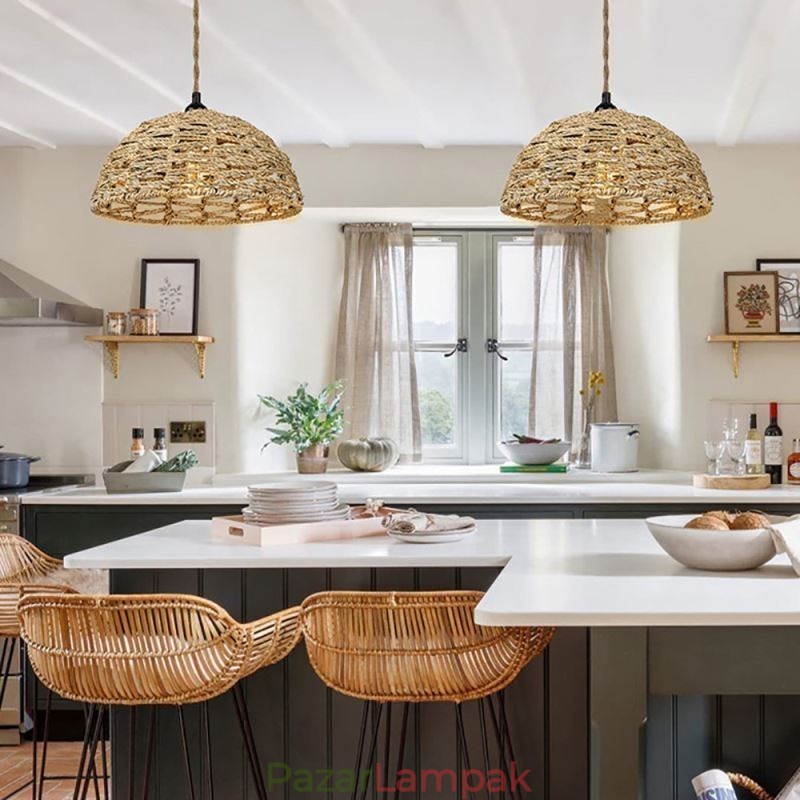 Country Retro Pendant Light kézzel szőtt papír kötél lámpaernyő 30cm