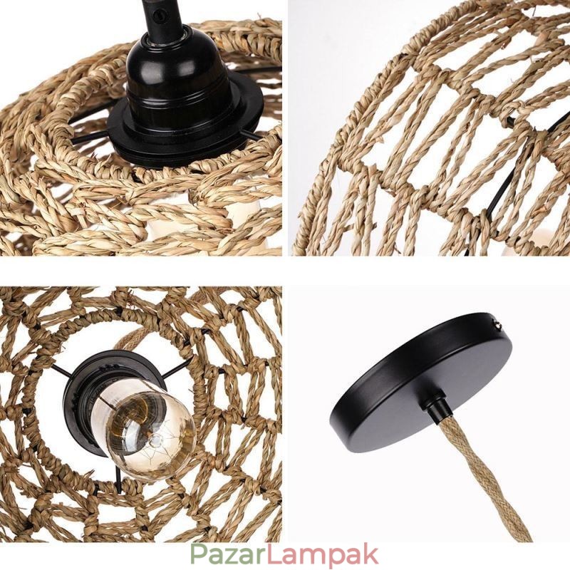 Country Retro Pendant Light kézzel szőtt papír kötél lámpaernyő 30cm