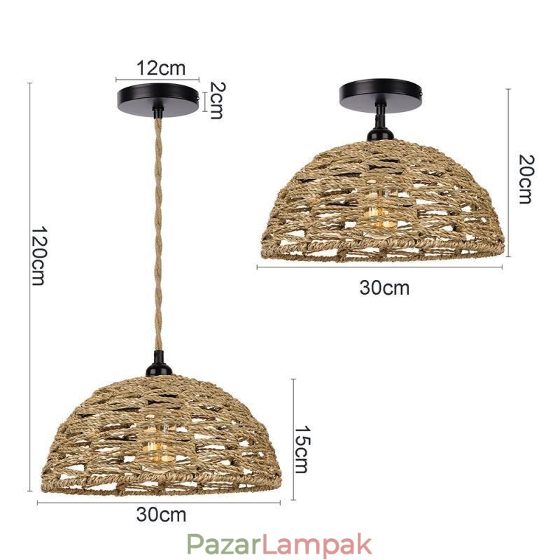 Country Retro Pendant Light kézzel szőtt papír kötél lámpaernyő 30cm