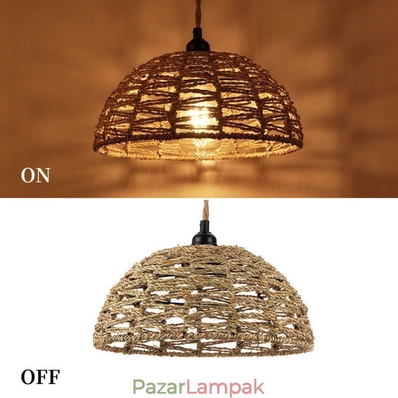 Country Retro Pendant Light kézzel szőtt papír kötél lámpaernyő 30cm