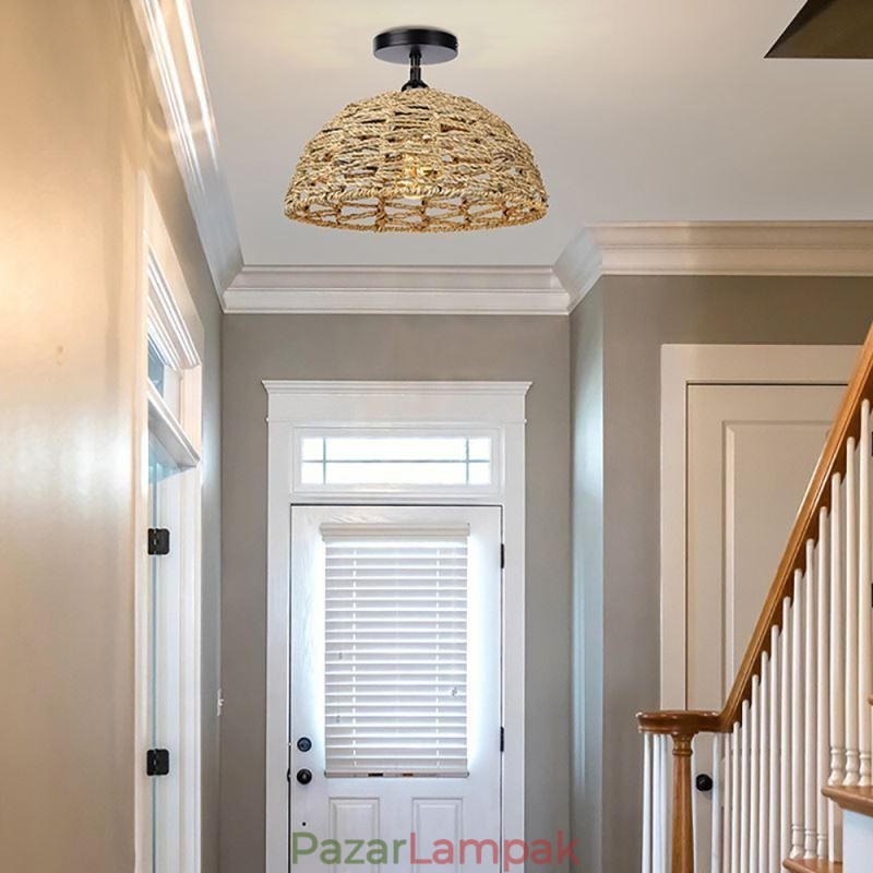 Country Retro Pendant Light kézzel szőtt papír kötél lámpaernyő 30cm