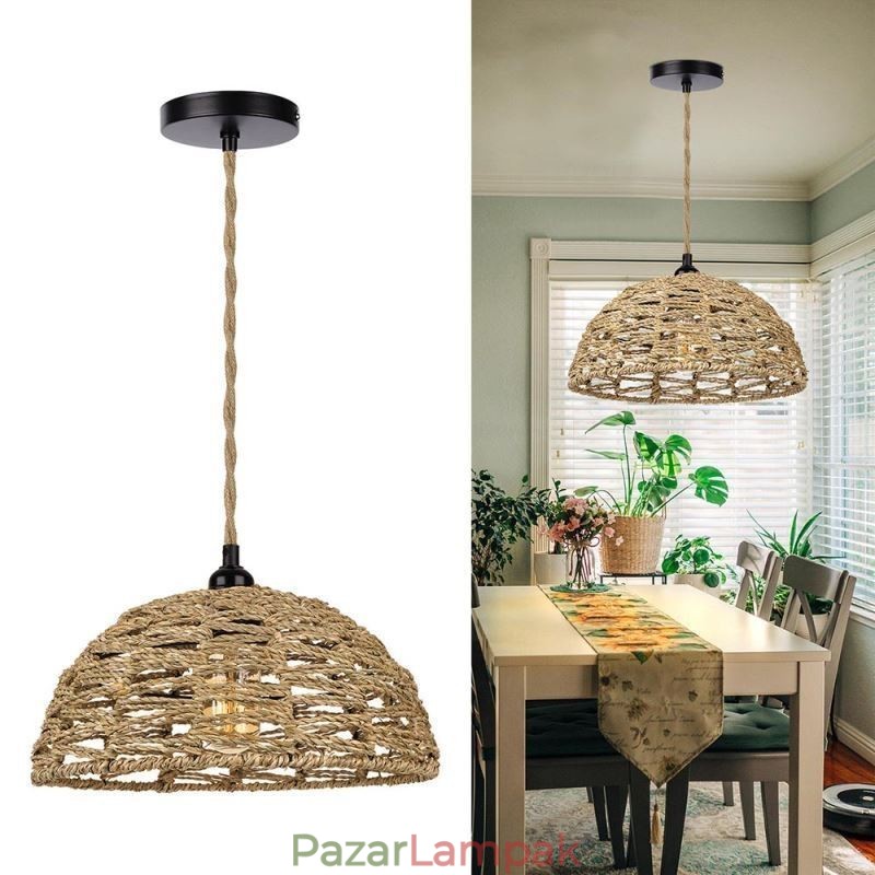 Country Retro Pendant Light kézzel szőtt papír kötél lámpaernyő 30cm