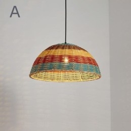 Bambusz és rattan függőlámpa színes csíkos intervallumban kézzel szövött lámpaernyős mennyezeti lámpa