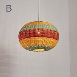 Bambusz és rattan függőlámpa színes csíkos intervallumban kézzel szövött lámpaernyős mennyezeti lámpa
