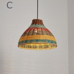 Bambusz és rattan függőlámpa színes csíkos intervallumban kézzel szövött lámpaernyős mennyezeti lámpa