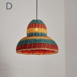 Bambusz és rattan függőlámpa színes csíkos intervallumban kézzel szövött lámpaernyős mennyezeti lámpa